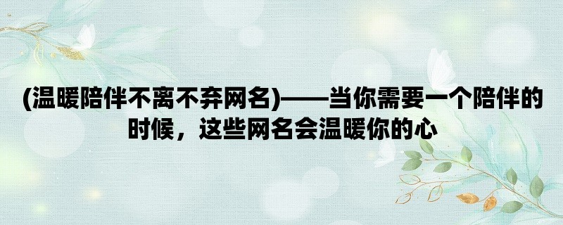 (温暖陪伴不离不弃网名)，当你需要一个陪伴的时候，这些网名会温暖你的心