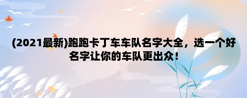 (2023最新)跑跑卡丁车车队名字大全，选一个好名字让你的车队更出众！