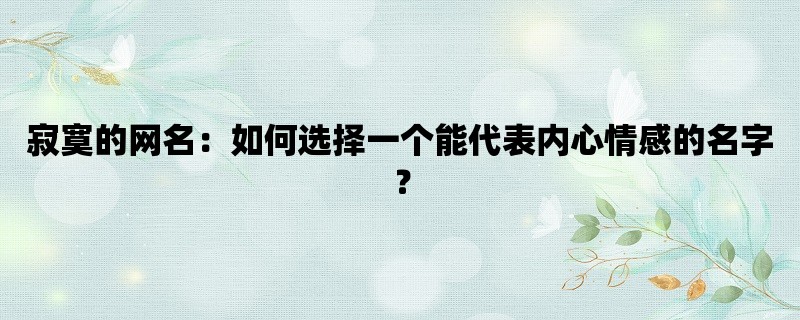 寂寞的网名：如何选择一个能代表内心情感的名字？