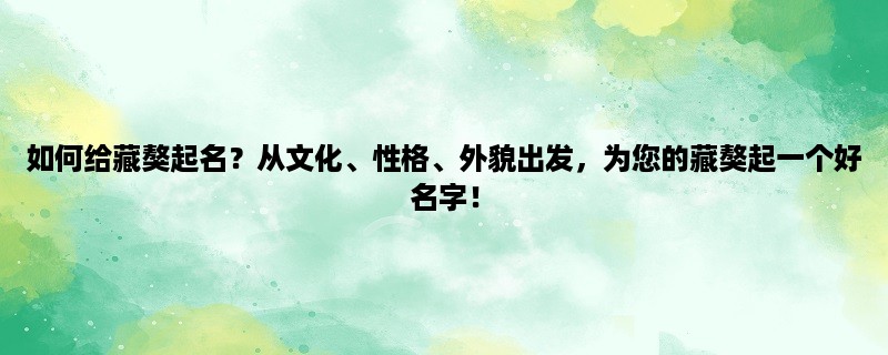 如何给藏獒起名？从文化、性格、外貌出发，为您的藏獒起一个好名字！