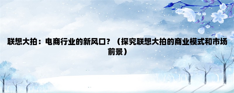 联想大拍：电商行业的新风口？（探究联想大拍的商业模式和市场前景）