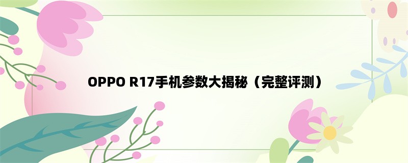 OPPO R17手机参数大揭秘（完整评测）