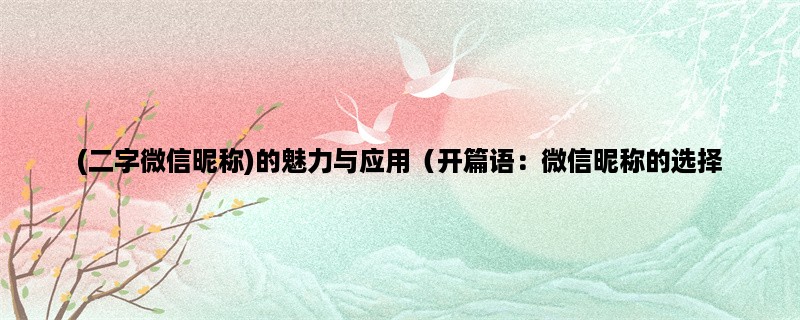 (二字微信昵称)的魅力与应用（微信昵称的选择，如何更好地展现自己？）