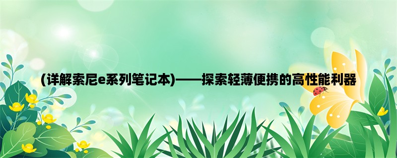 (详解索尼e系列笔记本)，探索轻薄便携的高性能利器