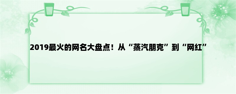 2019最火的网名大盘点！从“蒸汽朋克”到“网红”，你知道几个？