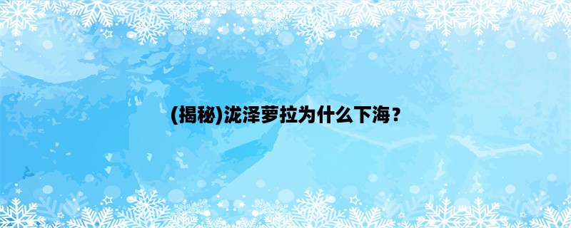 (揭秘)泷泽萝拉为什么下海？